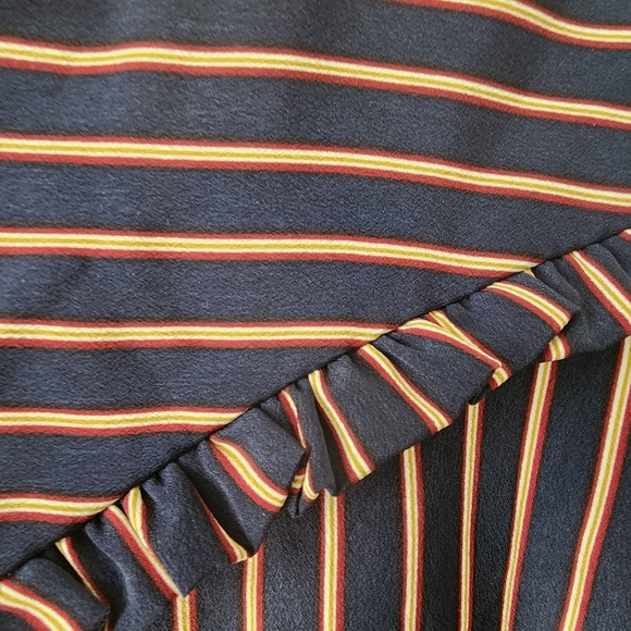 Miss Miss Striped Blouse Size M Navy Blue Maroon Cream - Picture 4 of 8